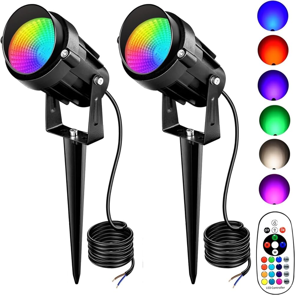 Hndhbfgrt RGBW Low Voltage Landscape Light Color Change Remote Outdoor LED Spot Light Outdoor LED Spot Light Low Voltage LED Spotlight with Spike