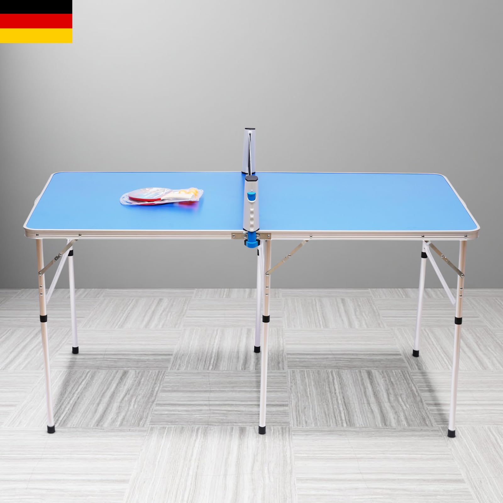 Mini tavolo pieghevole per interni ed esterni, robusto telaio in acciaio, compatto, con manico portatile 152 x 76 x 76 cm, con rete, due racchette e pallone da ping pong, perfetto per