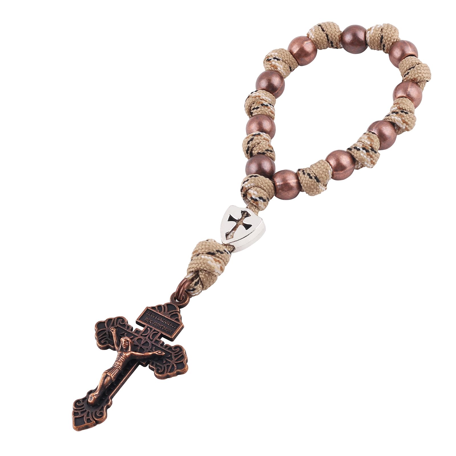 Luomu Pocket Rosary Paracord One Decade Catholic Rosary Beads with Crucifix Medal (Brown)