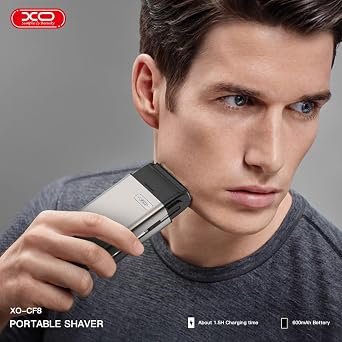 XO Simple is Beauty Simple is Beauty Kablosuz Elektrikli Tıraş Makinesi 600mAh, USB-C, IPX6 Suya Dayanıklı Çift Başlıklı Sessiz ve Taşınabilir Erkek Bakım Cihazı Seyahat Duş Ev Ofis Kamp, Mini Traş Makinesi, CF8, Gri