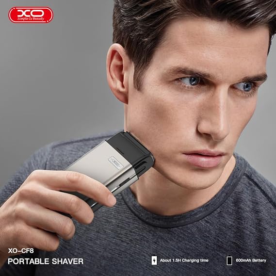 XO Simple is Beauty Simple is Beauty Kablosuz Elektrikli Tıraş Makinesi 600mAh, USB-C, IPX6 Suya Dayanıklı Çift Başlıklı Sessiz ve Taşınabilir Erkek Bakım Cihazı Seyahat Duş Ev Ofis Kamp, Mini Traş Makinesi, CF8, Gri