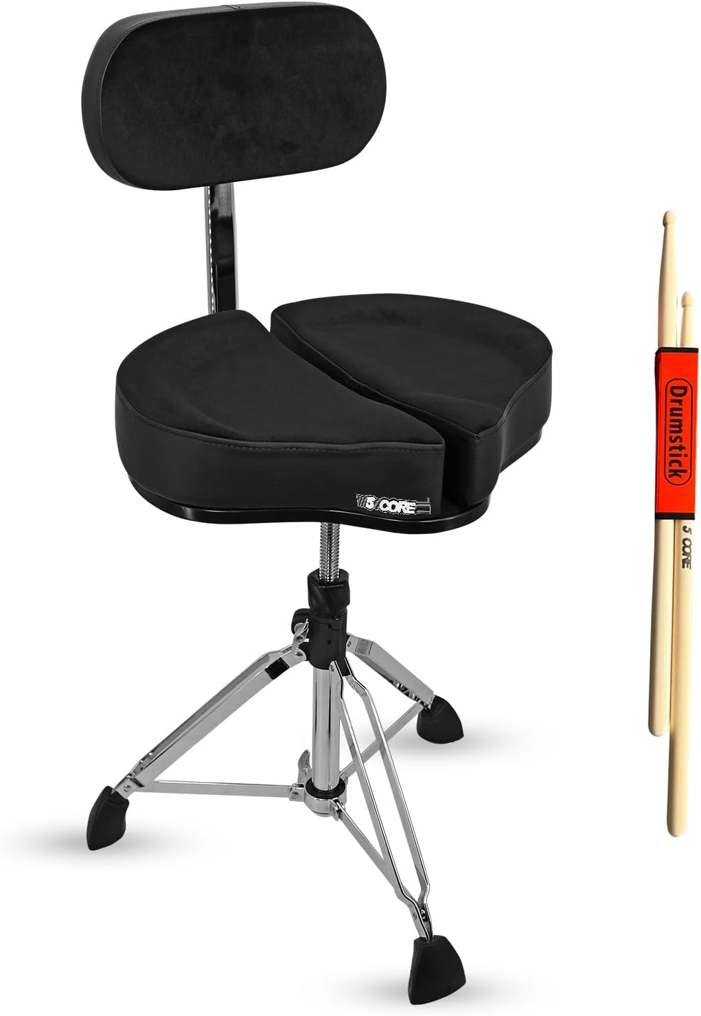 5 CORE Drum Throne 5 Inch Padded Velvet Top Split Spine Support Seat 441Lb Capacity Chair w Backrest for Adults and Kids Black - DS GT BLK-VEL BKREST