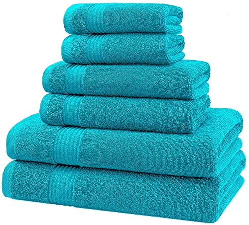 Image of American Veteran Towel, 6 Piece Towel Set for Bathroom, 100% Cotton Turkish Bathroom Towels, 2 Bath Towels 2 Hand Towels 2 Washcloths, Aqua Blue