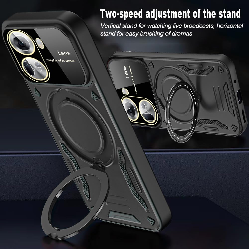 LXHGrowH Coque Antichoc OPPO A78 5G / A58 5G – Noir, Norme Militaire, Avec Anneau Rotatif Et Support Magnétique