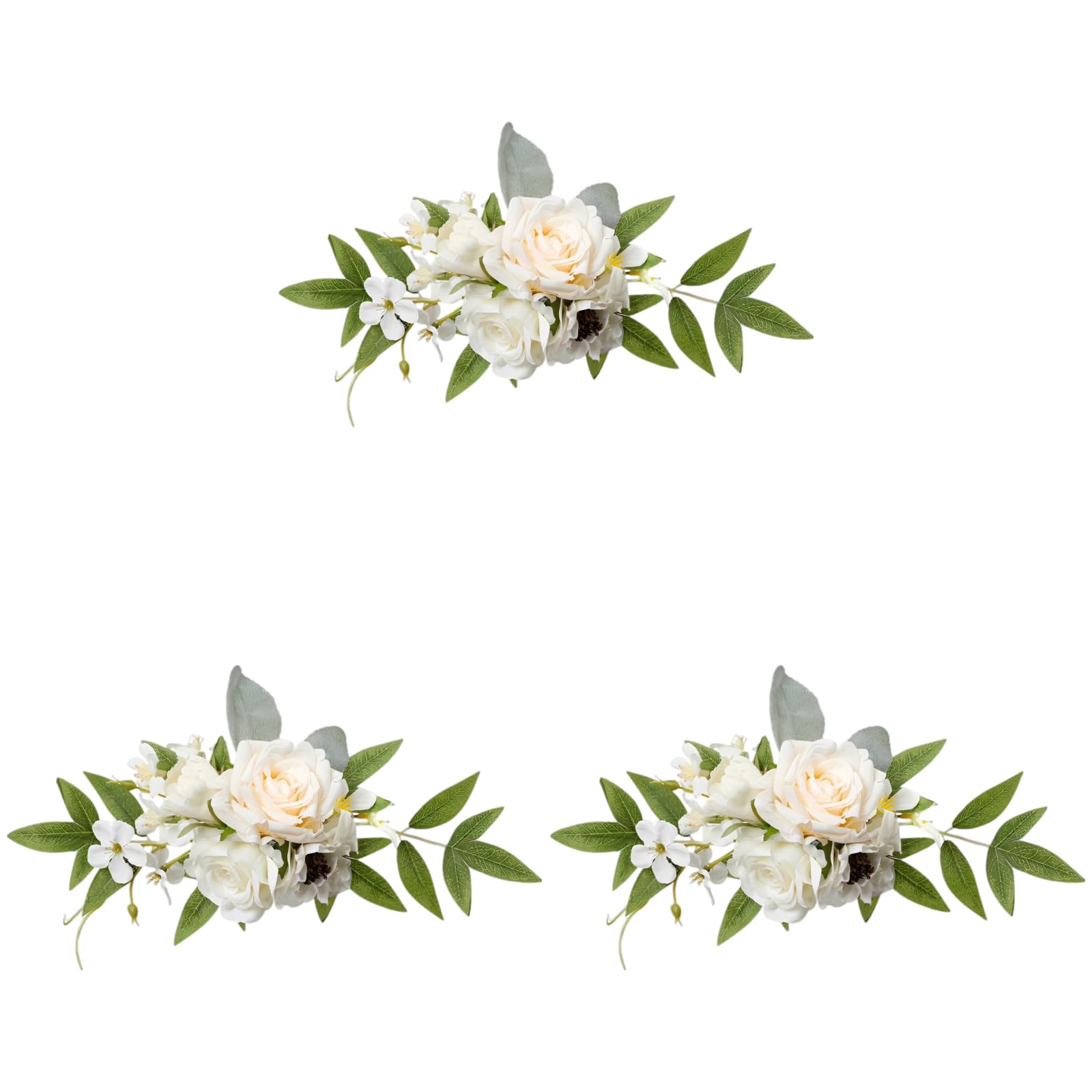 3 Stk. Kunstblumen Cake Topper, Seidenblumen Hochzeitskuchen-Deko, 31 x 13 cm Waldstil Blumenarrangement, weiße Creme grüne Mittelstücke für Hochzeitstorte, Party- und Tischdeko