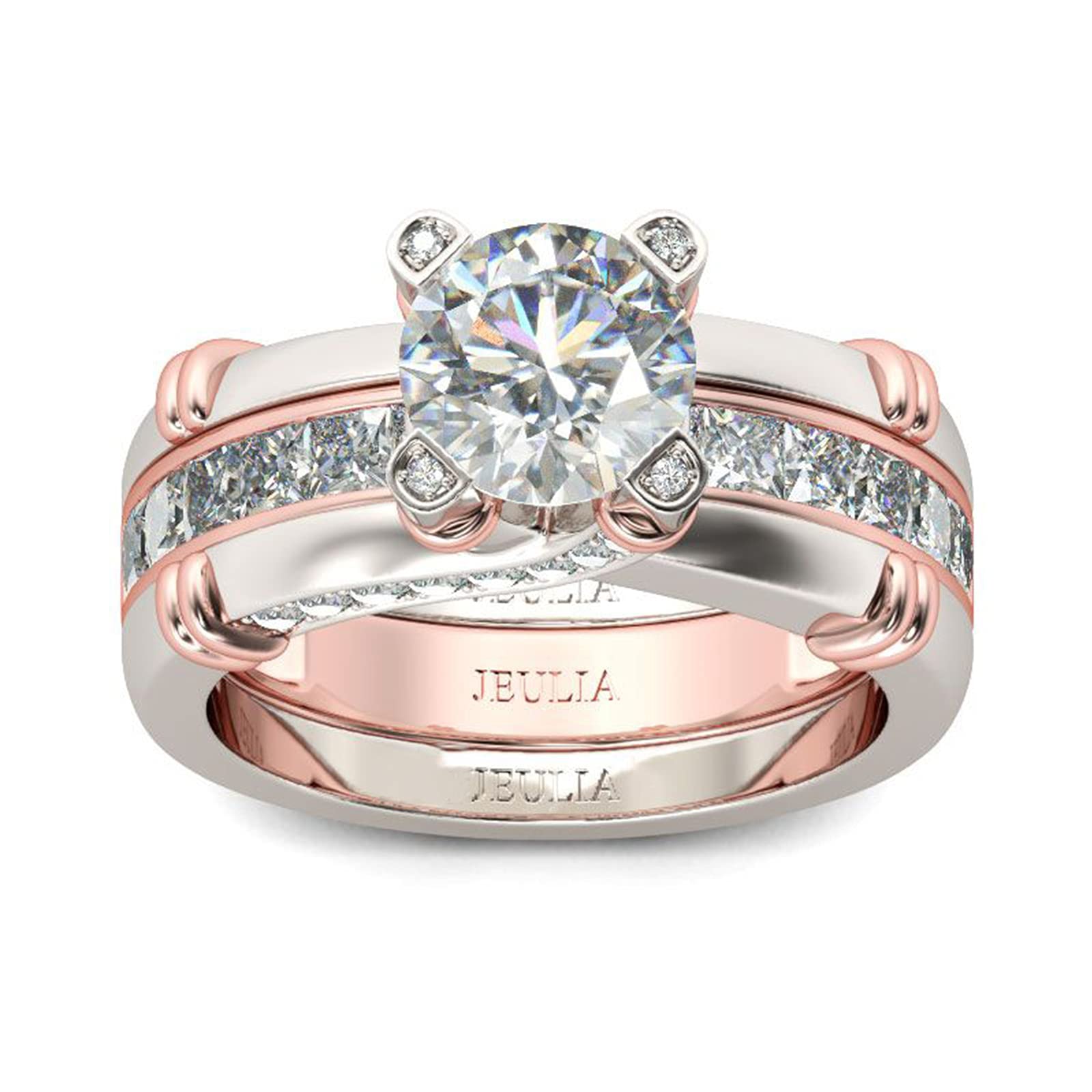 JEULIA Diamond Band Rings for Women cz Sterling Silver Interchangeable Ring Sets Wedding Engagement 
