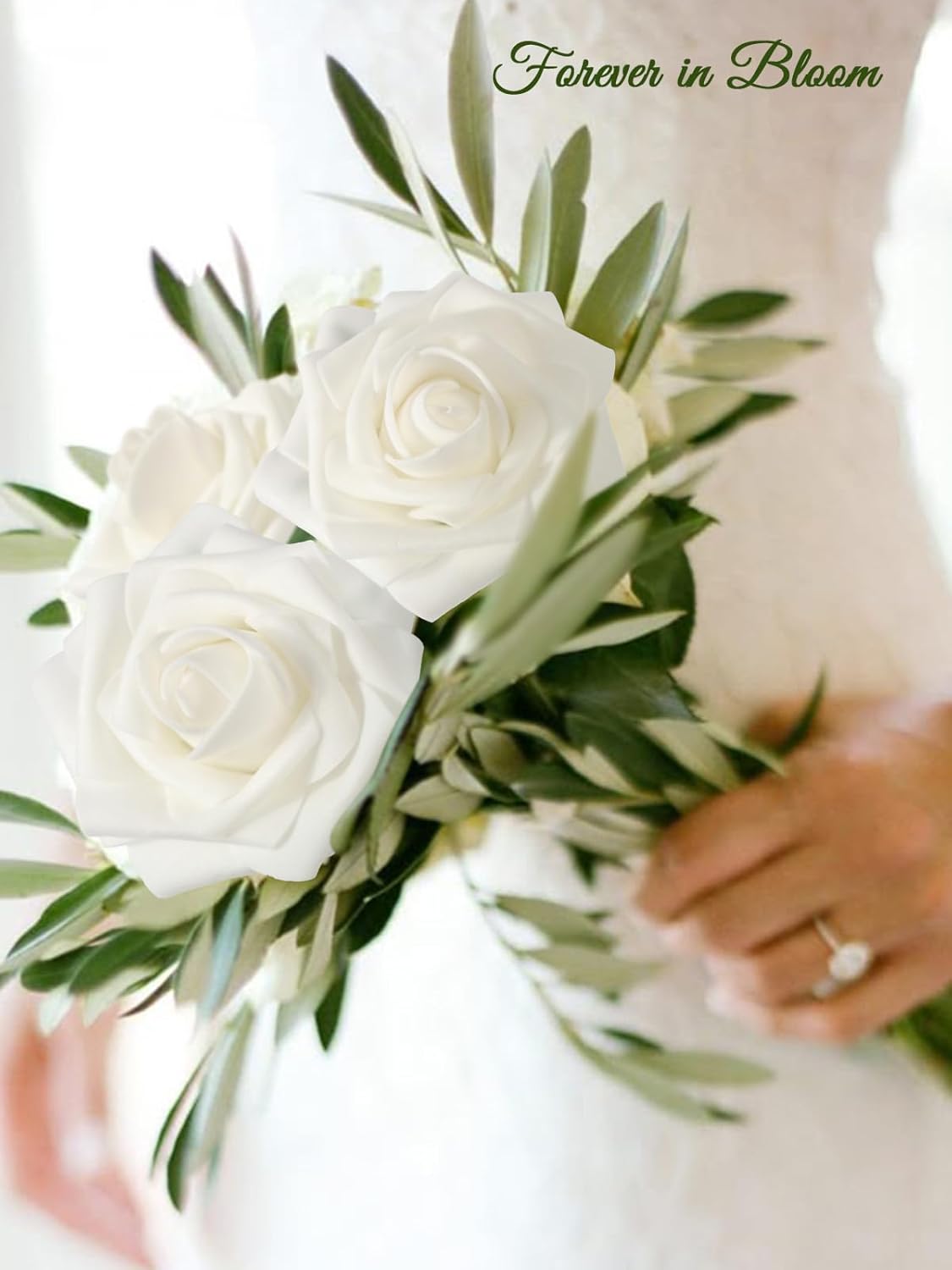 MACTING White Artificial Flower Roses 30PCS Fake Flowers with Stem Real Touch Foam Roses for DIY Wedding Bouquet Arrangements Table Centerpieces Party Bridal Shower Home Spring Valentines Day Decor - Image 2