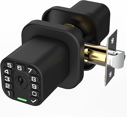 Miniatura 8 de Pomo de puerta cuadrado con teclado, cerradura de puerta de entrada Keylees con cilindro, bloqueo automático, impermeable y resistente a la Níquel