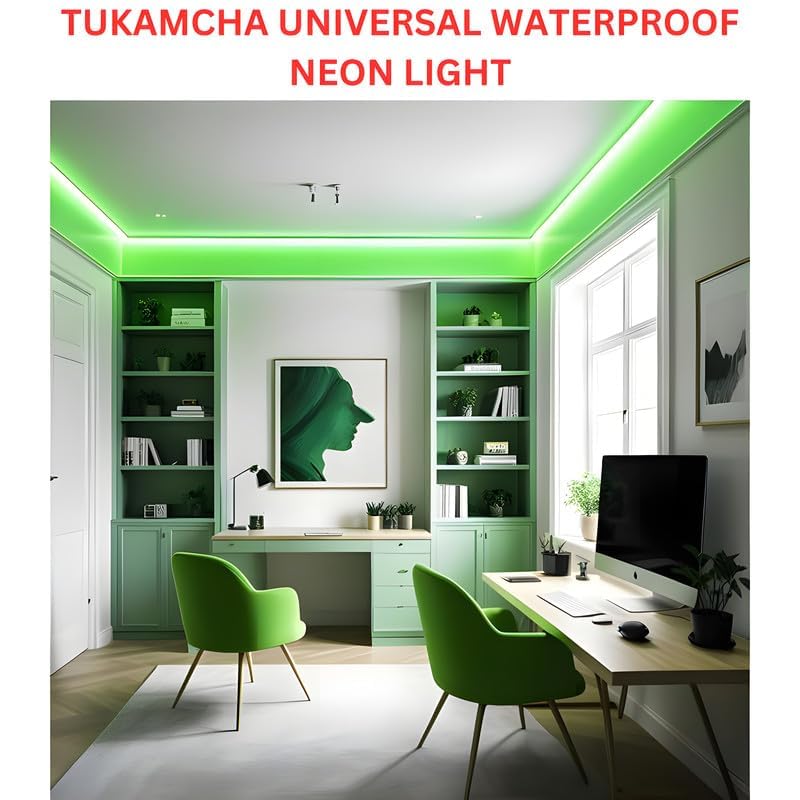 Image of 16.4 Feet LED Neon Strip Light | 12V Adapter, Waterproof IP65, Silicone Flexible Rope Light for Home Wall Decor & Gaming Room| Led Strip Lights | Neon Lights 5 Meter | (Green)