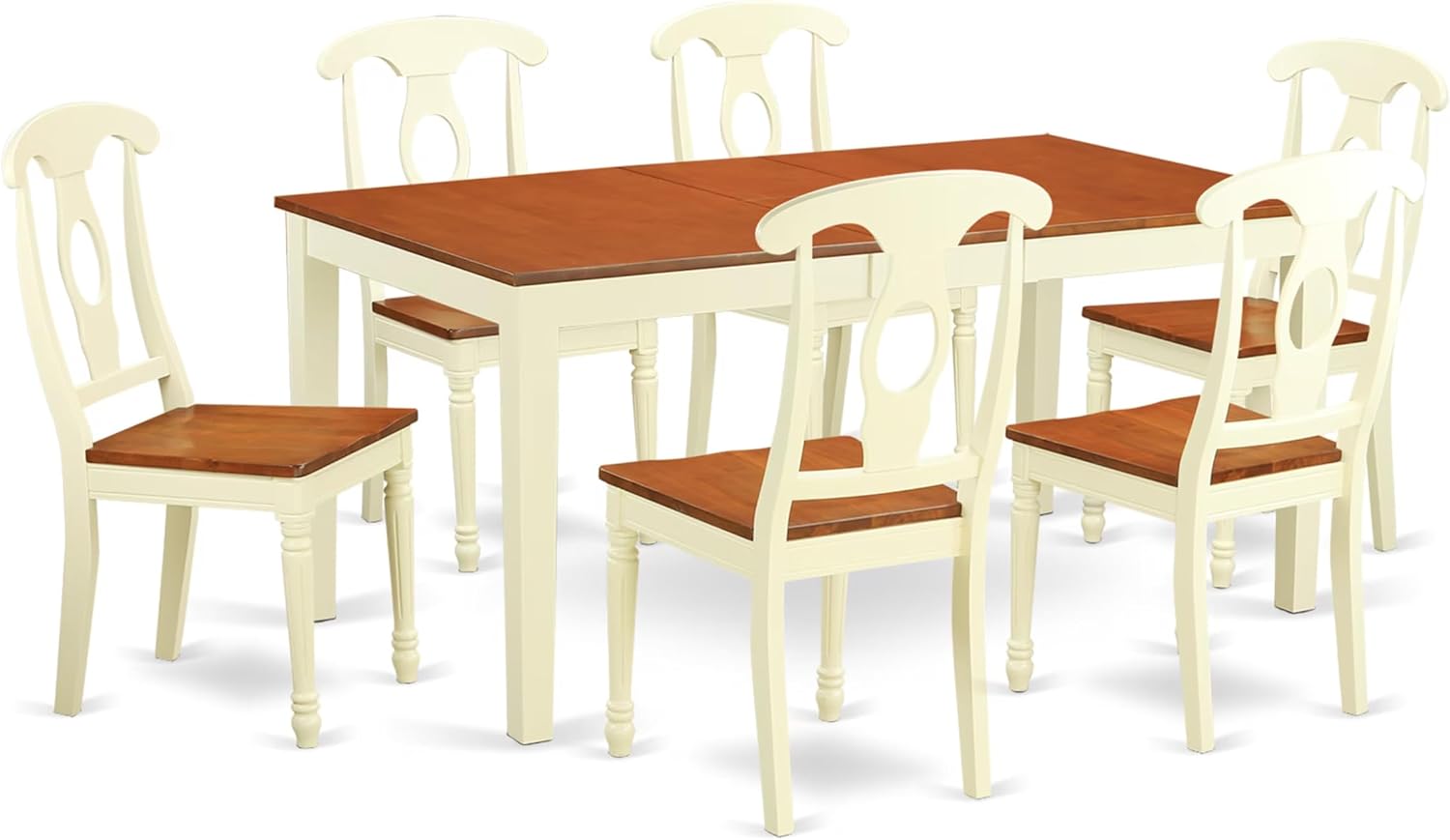 East West Furniture NIKE7-WHI-W 7 Piece Dining Room Table Set Consist of a Rectangle Kitchen Table with Butterfly Leaf and 6 Dining Chairs, 36x66 Inch, Buttermilk & Cherry