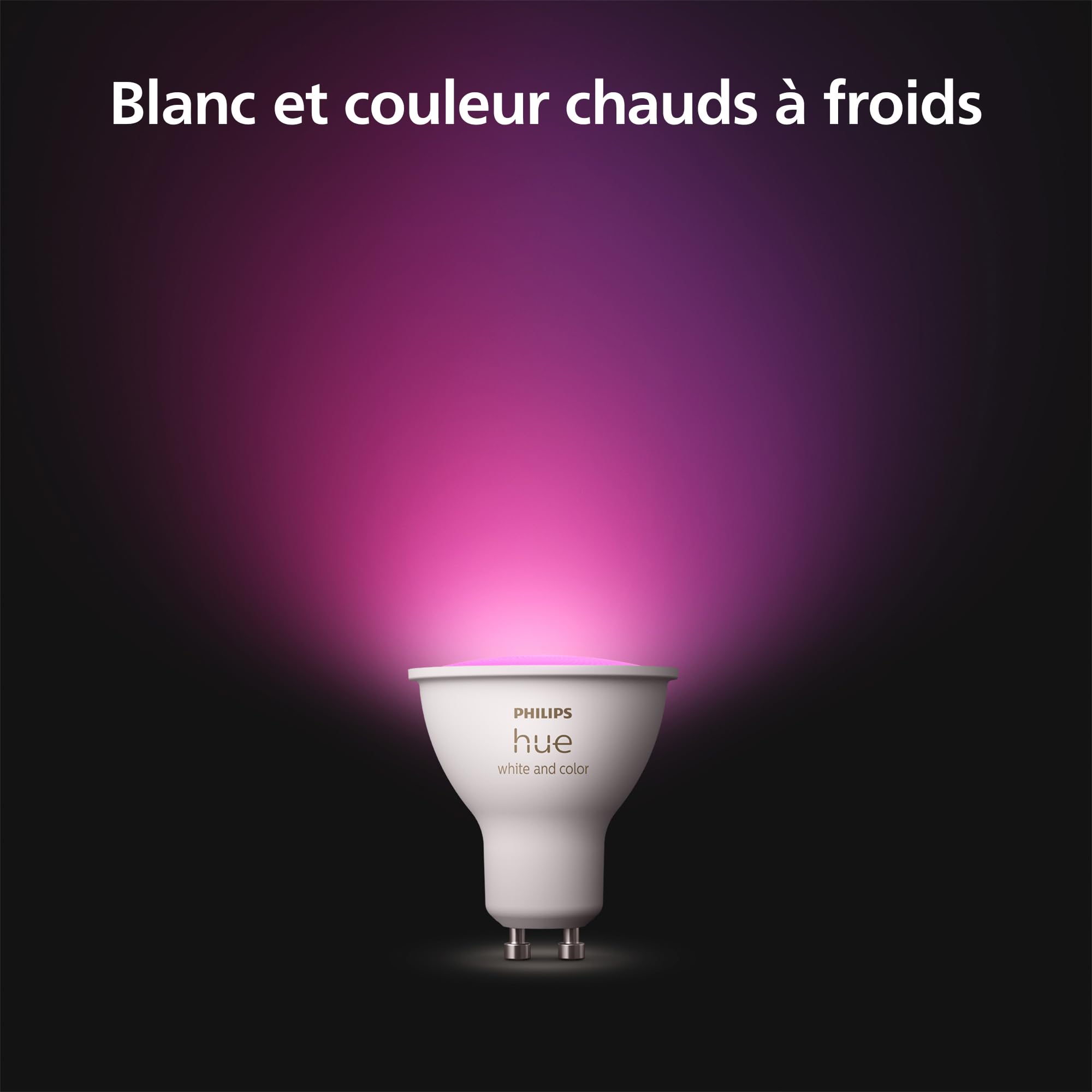 Philips Hue White and Color Ambiance, Ampoule connectée GU10, lumière Blanche et Couleur, Compatible Bluetooth, contrôle Vocal avec Alexa, Apple Home et Google Assistant, Blanc
