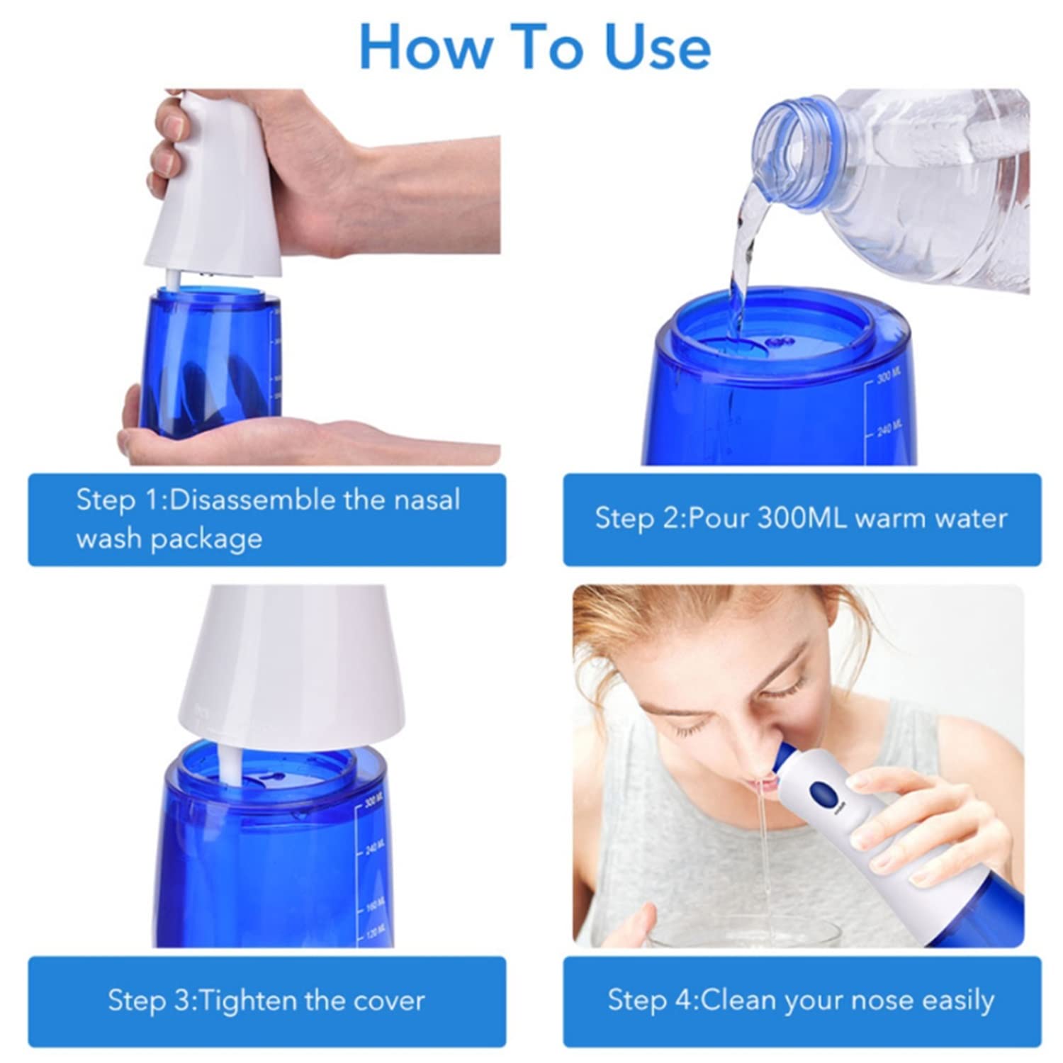 Electric Nasal Irrigator Portable Nose Cleaning Machine 300Ml Nasal Wash Cleaner with Two Spouts for Adults Children Prevent Allergic Rhinitis Pot Nasal Rinse