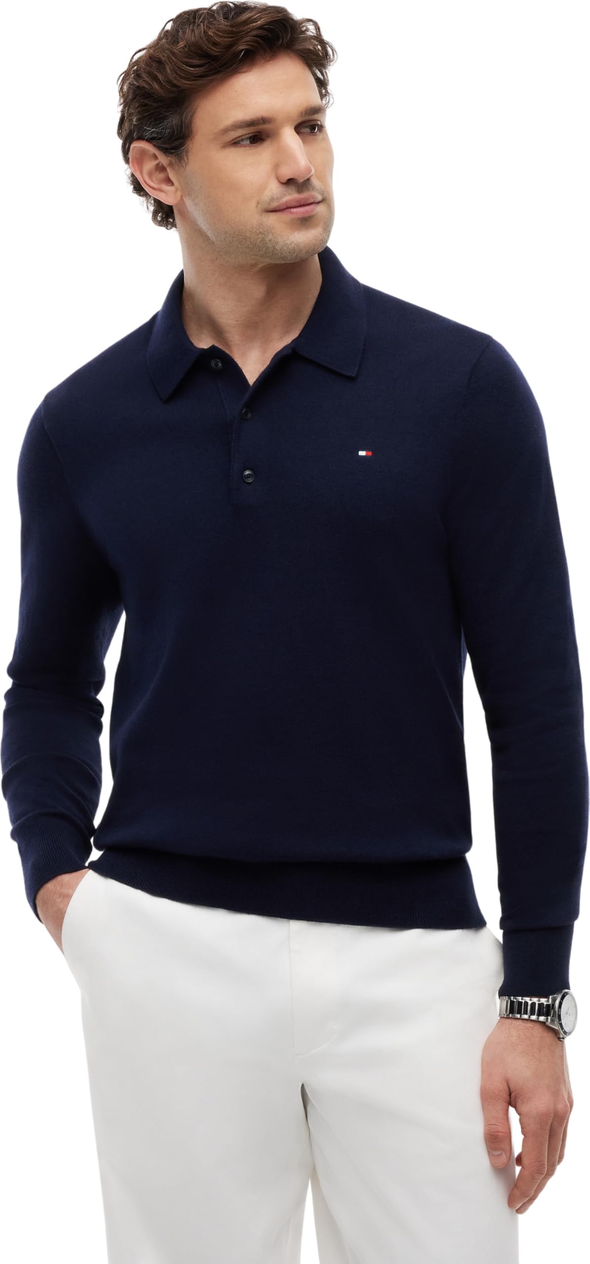 Tommy Hilfiger Men’s Pima Cashmere Jumper with Polo Collar, Blue (Desert Sky), 3XL