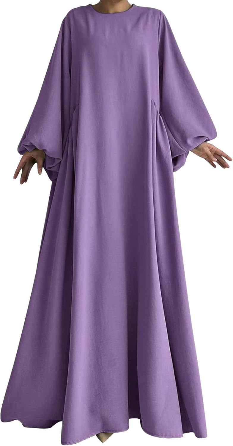 Frauen muslimische Kleider Abaya muslimische Mode Elegante lässige Lange Gebets Kleidung einfarbig lose Laternen hülse voll bedeckte Robe