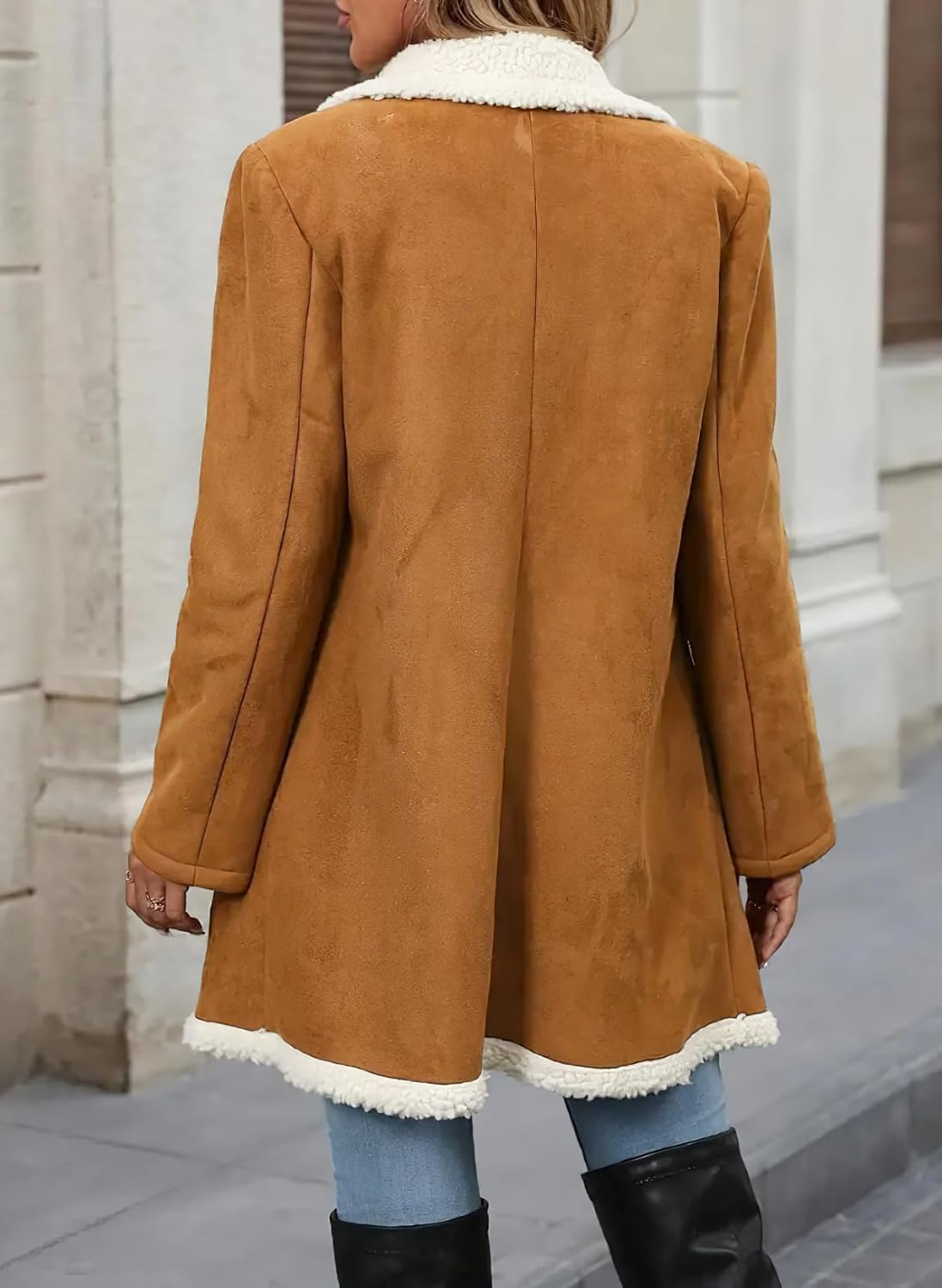 chouyatou Womens Winter Faux Suede Jacket Sherpa Fleece Lined Peacoat