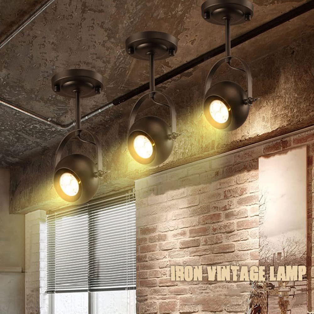 Black Spotlight Industrial Ceiling Mount Spot Lighting Fixture, Vintage Clost to Ceiling Lamp E27 Directional Spotlights Hallway Art Light Stage Theatre Lamps for Bar Shop