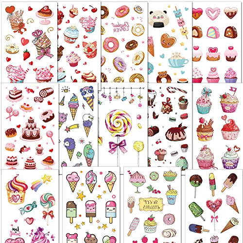 Tazimi Donut Party Temporary Tattoos For Kids, 140 Styles Dessert, Ice Cream, Cupcake, Candy Tattoos For Kids Birthday Party Favors Goodie Bag Fillers #TOP1
