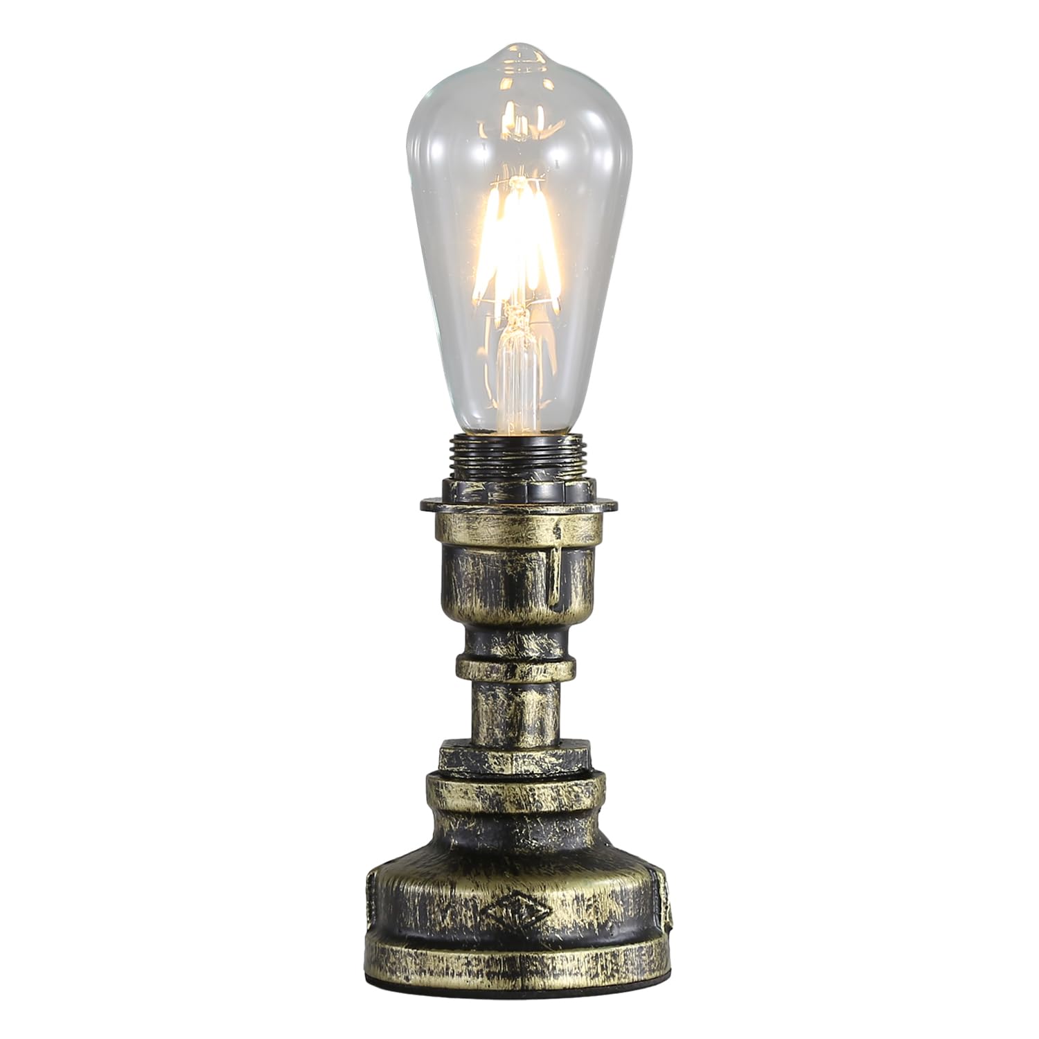 Kaj Hejmo Vintage Industrial Steampunk Desk Lamp with Lampshade Ring, Water Pipe Bedside Table Lamp
