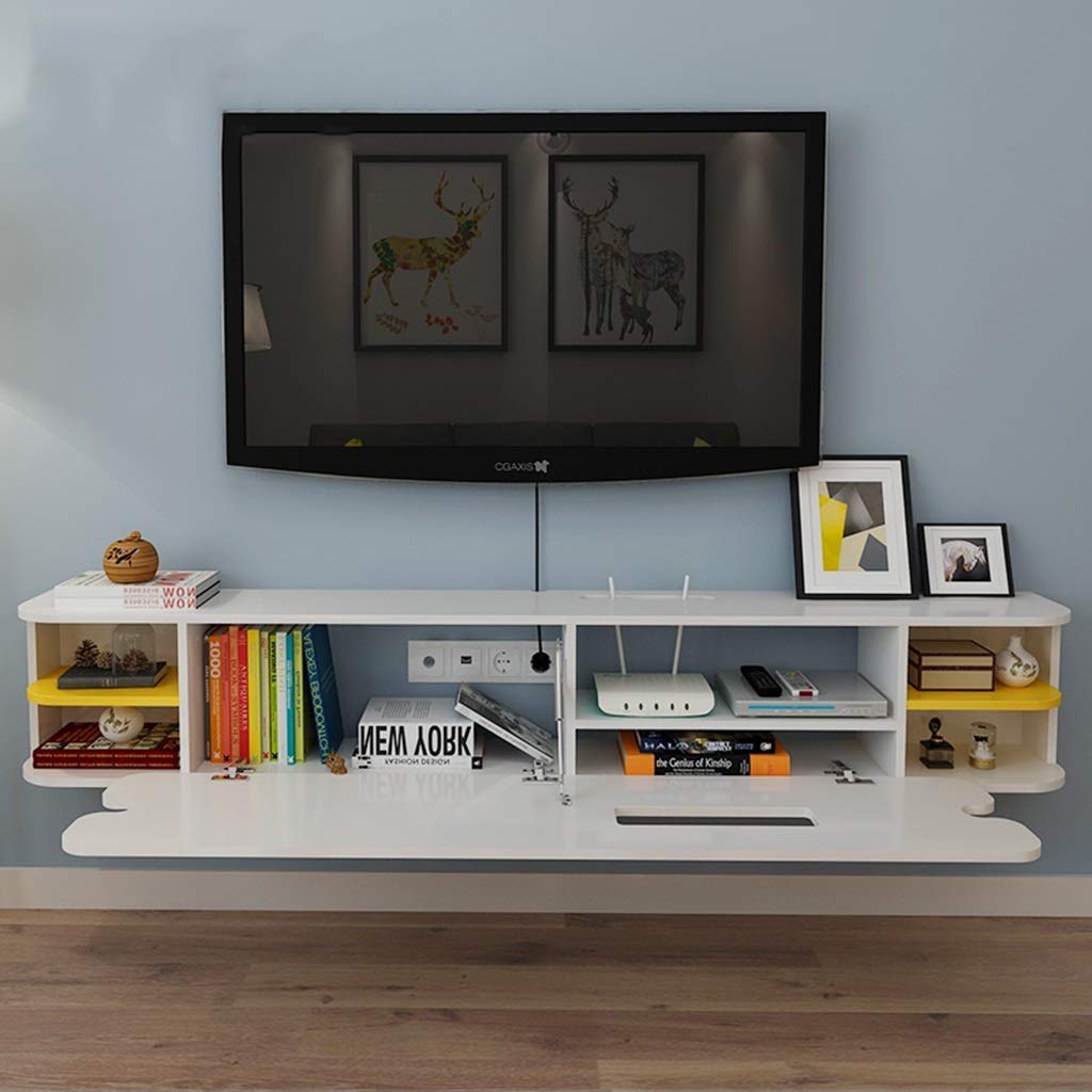 An der Wand montierter schwimmender TV-Ständer mit 2 Schichten weißer Medienkonsole für Xbox One/PS4/Kabelbox/DVD-Player/Spielekonsole Wandhalterung