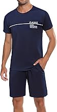 Marvmys Herren Schlafanzug Kurz Pyjama Baumwolle V-Ausschnitt Nightwear Nachtwäsche Pyjamaset Kurzarm T-Shirt Schlafanzughose Shorty