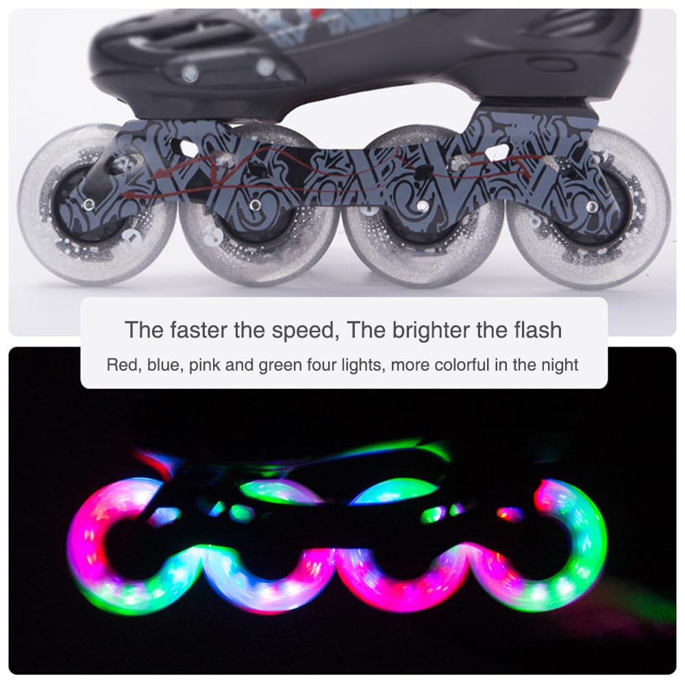 Lot de 8 Roues Lumineuses pour Rollers en Ligne, 68 mm, 72 mm, 76 mm, 80 mm, 85 A, avec LED Clignotantes