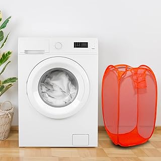 Panier à linge pliable en maille pour chambre à coucher, chambre d'enfant, dortoirs universitaires et voyages (orange)