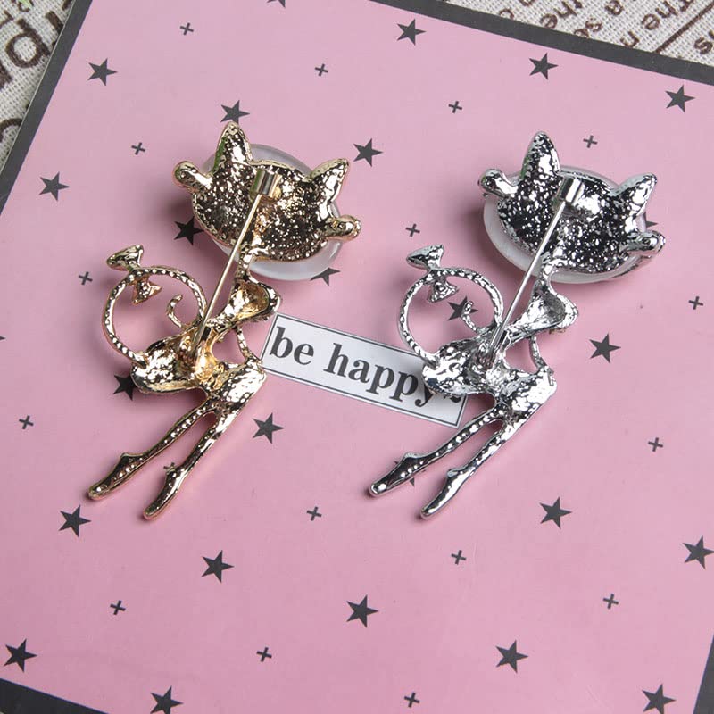 Image of Wixine 2Pcs Fashion Opal Rhinestone Wear Glasses Cat Brooches Cute Sexy Cat Pins and Brooches Wedding Accessories
