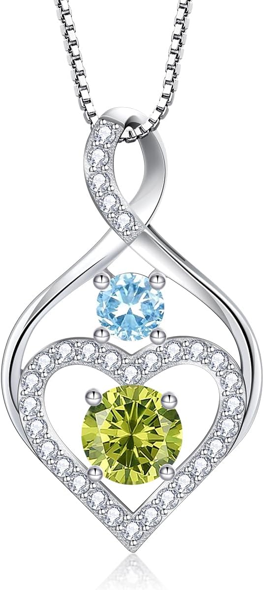 RIVIKO Infinity Heart Birthstone Necklace Gifts for Women ,925 Sterling Silver Love Pendant Birthstone Jewelry Birthday Anniversary Valentine's Christmas Jewelry Gifts for Women Her Mom Friend Wife Grandma