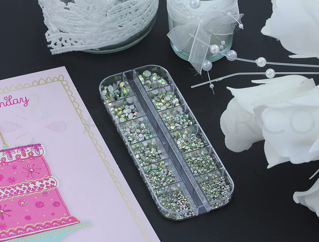 Allstarco Over 2100 Pieces Crystal AB Flat Back Glass Rhinestones Crystals For Nail Art Kit 6 Sizes (1.4mm - 4.8mm - Foto 8