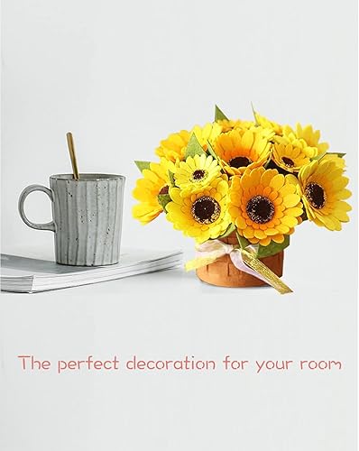 Miniatura 4 de BAZIMA Kit de manualidades de flores de fieltro, kit de bonsái de fieltro de girasol, 12 girasoles de fieltro, regalos florales, kit de manualidades