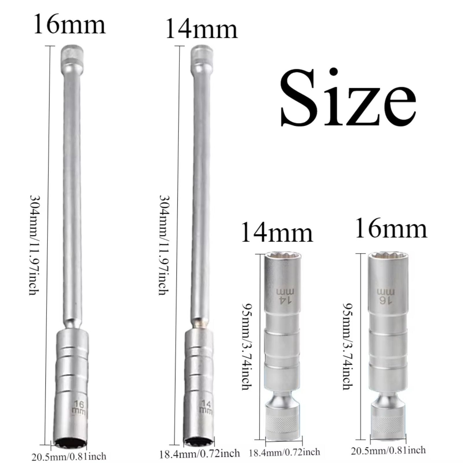 Llave De Enchufe Bujía Magnética Giratoria Delgada para Pared 4 Uds Herramienta Extracción Bujías Encendido De Chispas Largas 14mm 16mm Juego de Llave para Bujías
