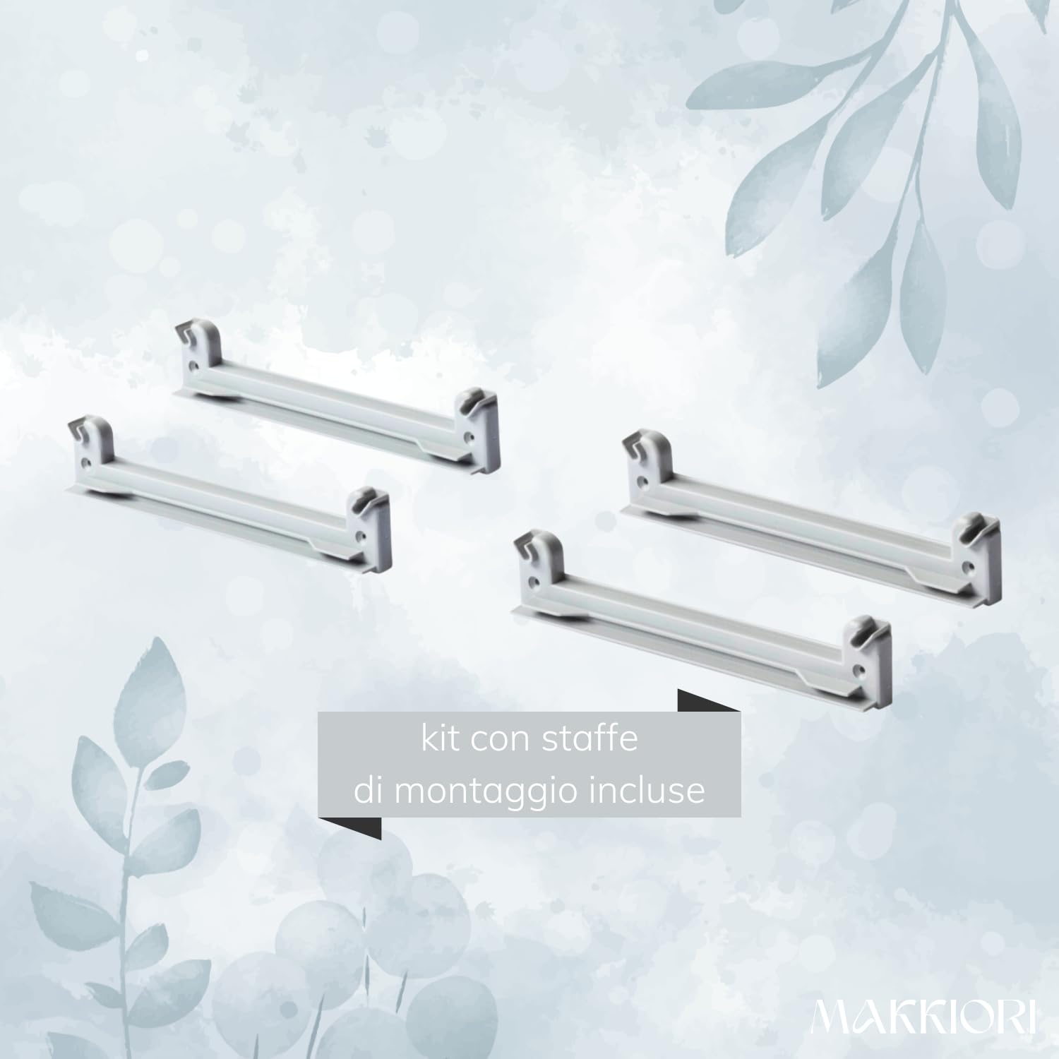 MAKKIORI Kit Scolapiatti | Griglia piatti e bicchieri con Vaschetta Raccogligoccie per Pensili Cucina | Acciaio cromo | Kit con Staffe (86 cm per pensile 90)