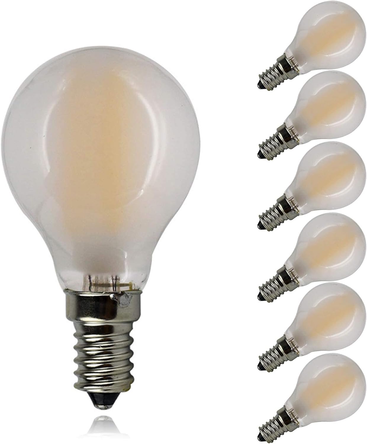 E12 6W Dimmable G45(G14) Globe Candelabra LED Bulb Edison Incandescent 60 Watt Bulbs Equivalent Warm White 2700K 900 Lumen CRI>90+ E12 Base Frosted Glass Round Decorative Vintage Light Bulb, 6 Pack