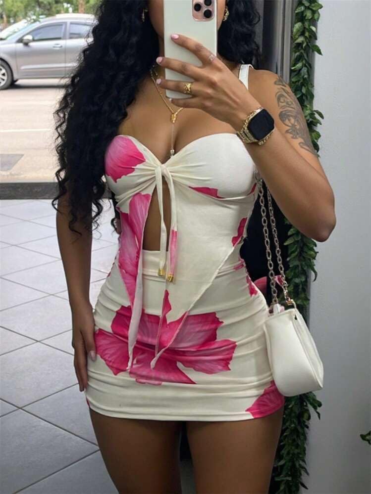 Sexy Two Piece Skirt Sets for Women Floral Print Vest Tops and Skirts Summer Vacation Clothes - Image 2