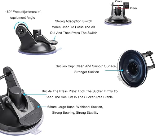 Miniatura 4 de Paquete de 3 soportes de montaje de succión para cámara de tablero sin juntas giratorias, adaptador para navegador GPS de automóvil, soporte base de