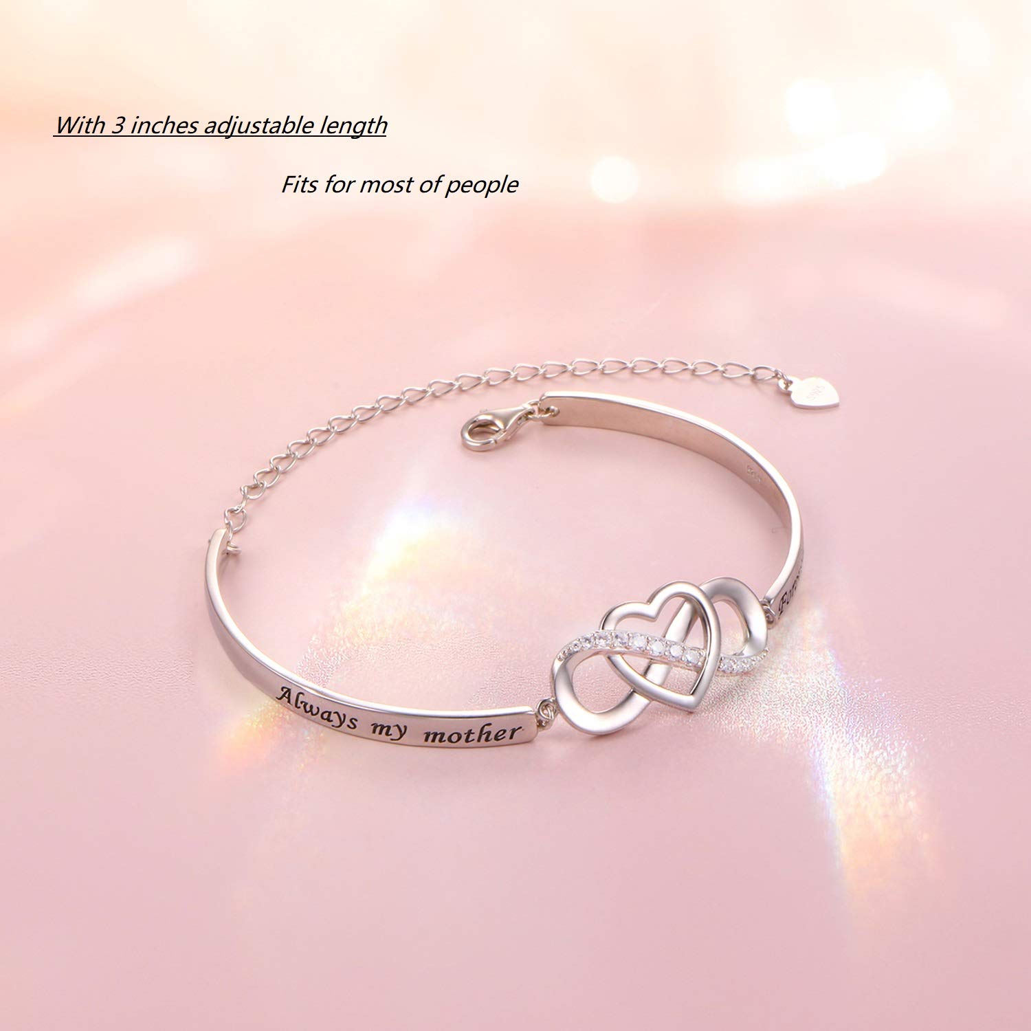 Braccialetto in argento Sterling 925 con ciondolo a forma di cuore, con messaggio di ispirazione per madre figlia, sorella, braccialetto regolabile e gioielli regalo