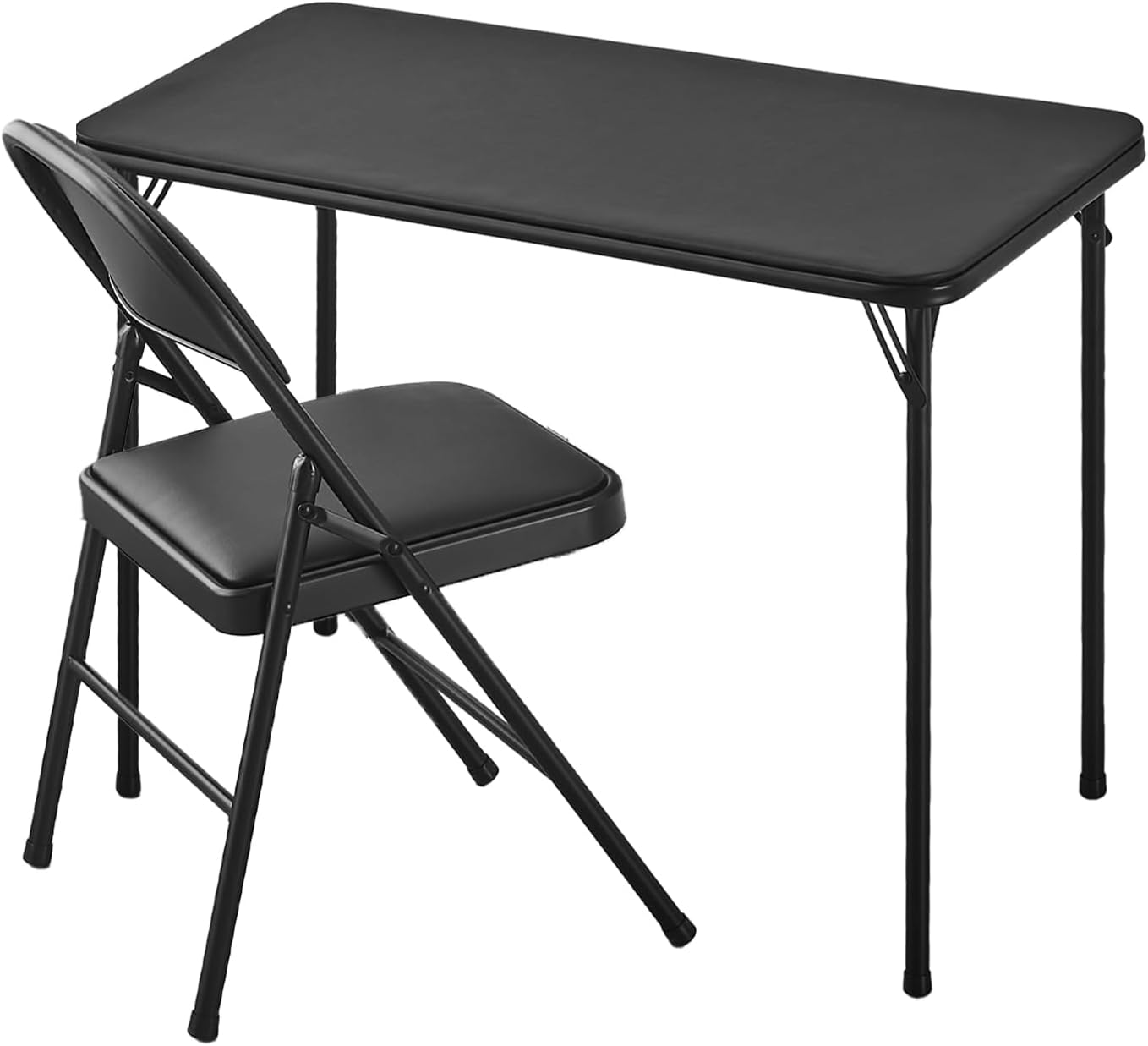 KAIHAOWIN Folding Table Chair Set, Black Vinyl Folding Card