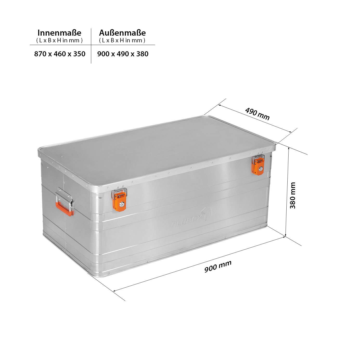 Alubox B140 - Aluminiumbox Transportbox 140 Liter Alukiste mit Deckel & Gummidichtung - Inhalt vor Staub und Spritzwasser geschützt, inkl. 2 Zylinderschlösser, Maße (90 x 49 x 38 cm) abschließbar