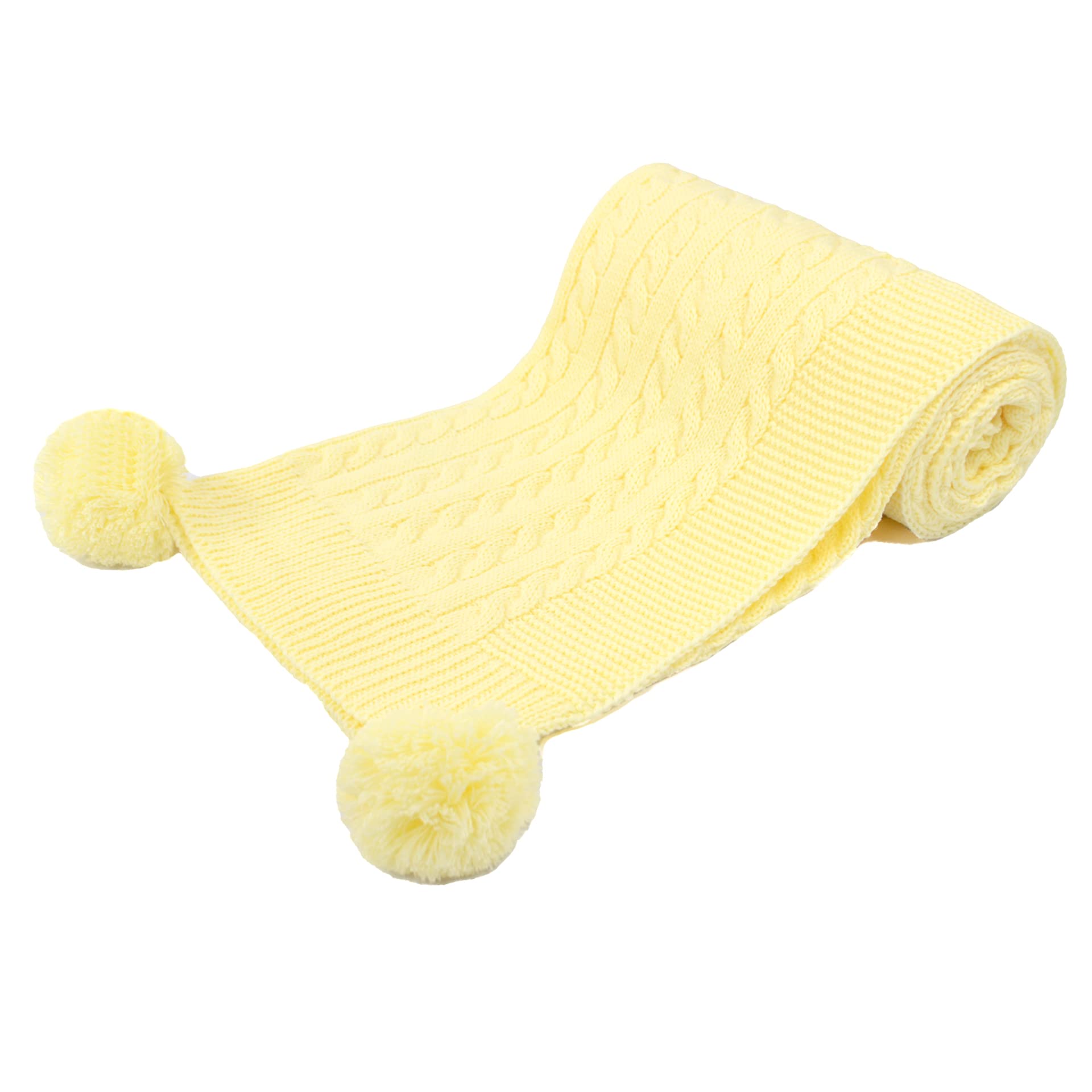 Soft Touch Elegance Cable Knit Pom Pom Blanket Wrap (Lemon)