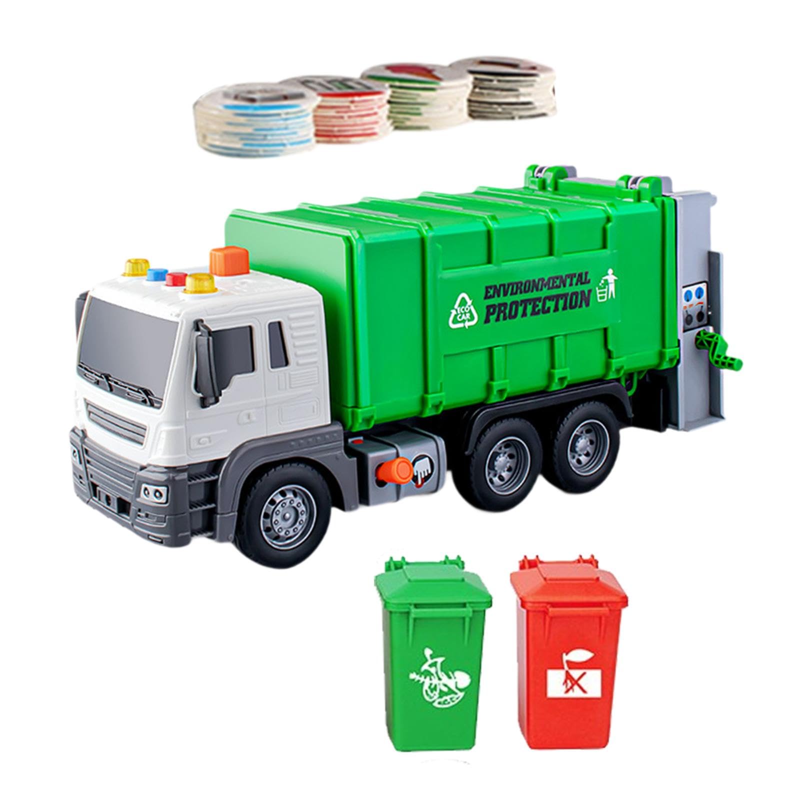 Spielzeug Müllwagen, Robustes Lernfahrzeug mit Kippfunktion Und Interaktiven Karten, Geeignet für Kinder, Geschenk Und Unterhaltung, Grün