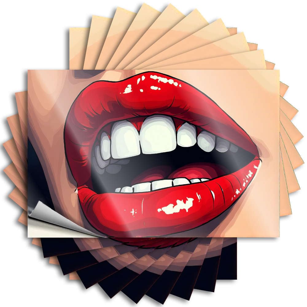 A Close-up of Lips Painted with Bold Red Lipstick. Decals Indie Decor Self Adhesive | Affirmation Laptop Vinyl Sticker Pack for Free(6X9CM)