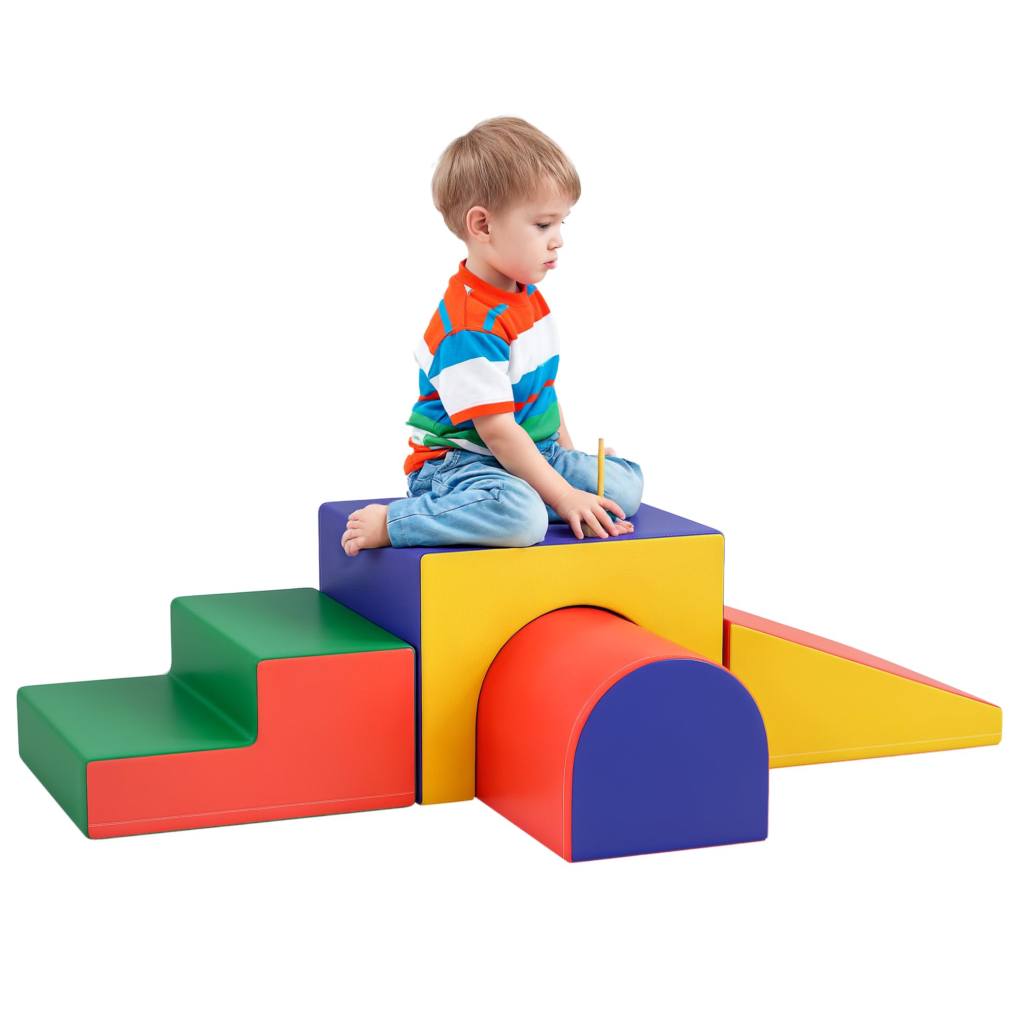 HOMCOM Baby Soft Play Set, 4 Piece Soft Play Equipment for Toddlers 12-36 Months, Climb and Crawl Foam Play, Kids Activity Play Toy, Red โ image 1