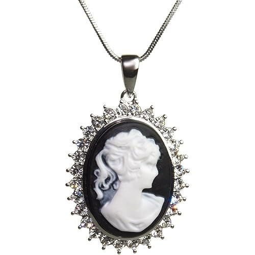 PammyJ Silvertone Cameo Lady Necklace, 18"