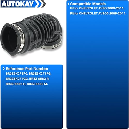 Miniatura 3 de AUTOKAY Manguera de admisión de aire del motor y abrazaderas para Chevrolet Aveo Aveo5 L4 1.6L 2009-2011 Filtro de filtro de entrada Manguera de