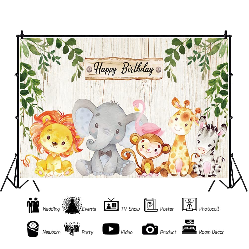Renaiss Sfondo Giungla Safari 1.5x1.2m | Elefanti E Scimmie Per Compleanno Bambini - 3