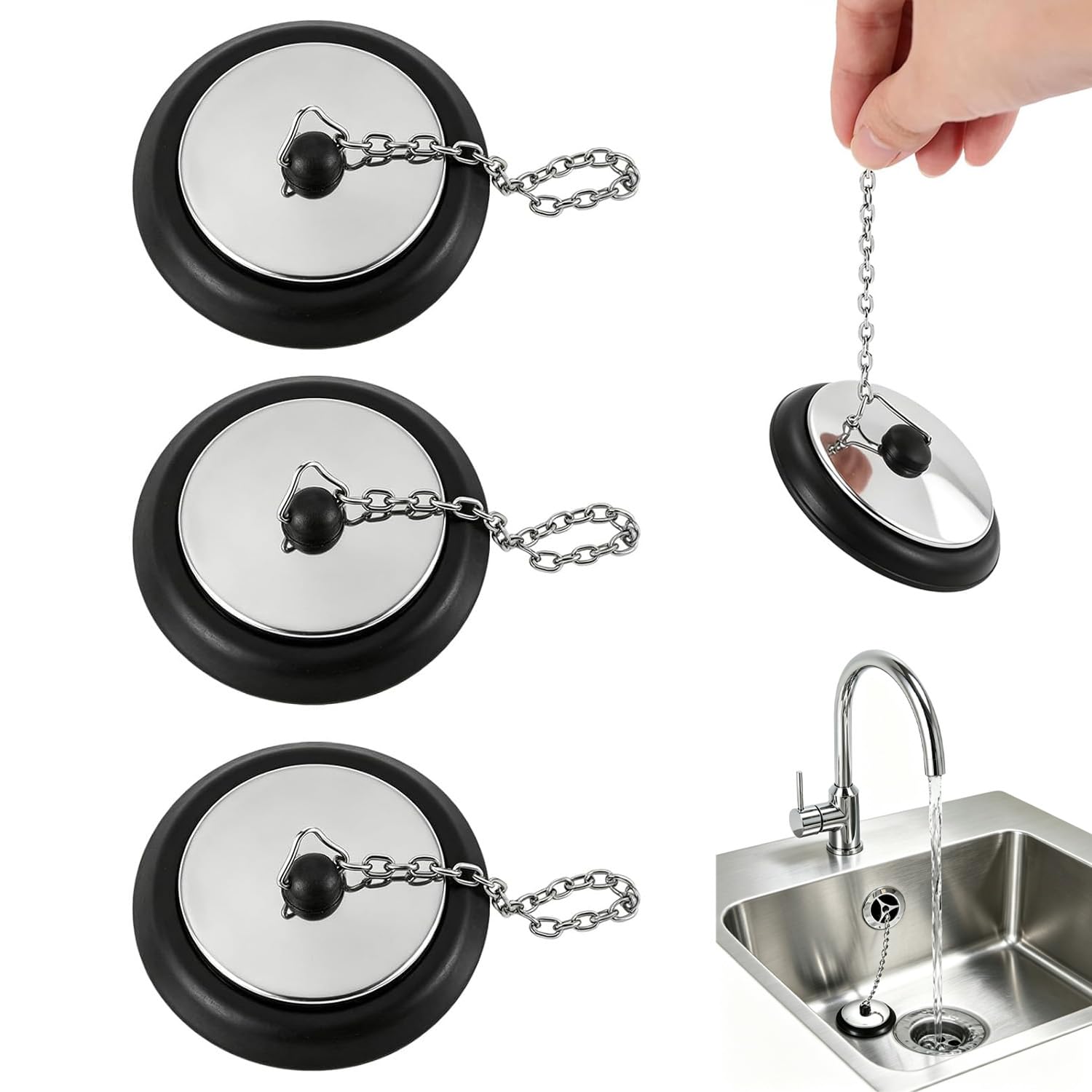 3Pcs Silicone Water Stopper for kitchen sink, kitchen water stopper | Suitable for Home Bathroom Kitchen Laundry, Fits Most Drains, sink water stopper Dry and Wet Separation Strip-image-35