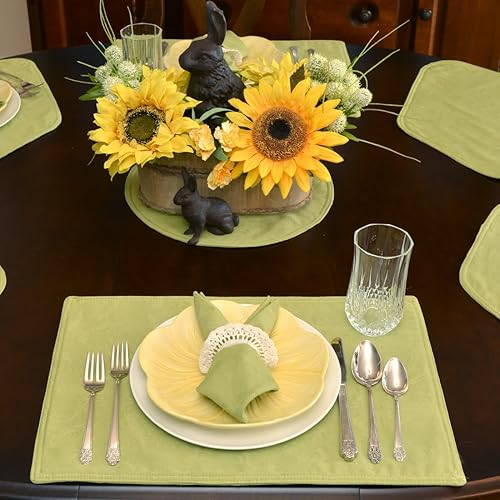 Miniatura 2 de Sweet Pea Linens Juego de dos manteles individuales rectangulares de jacquard verde lima