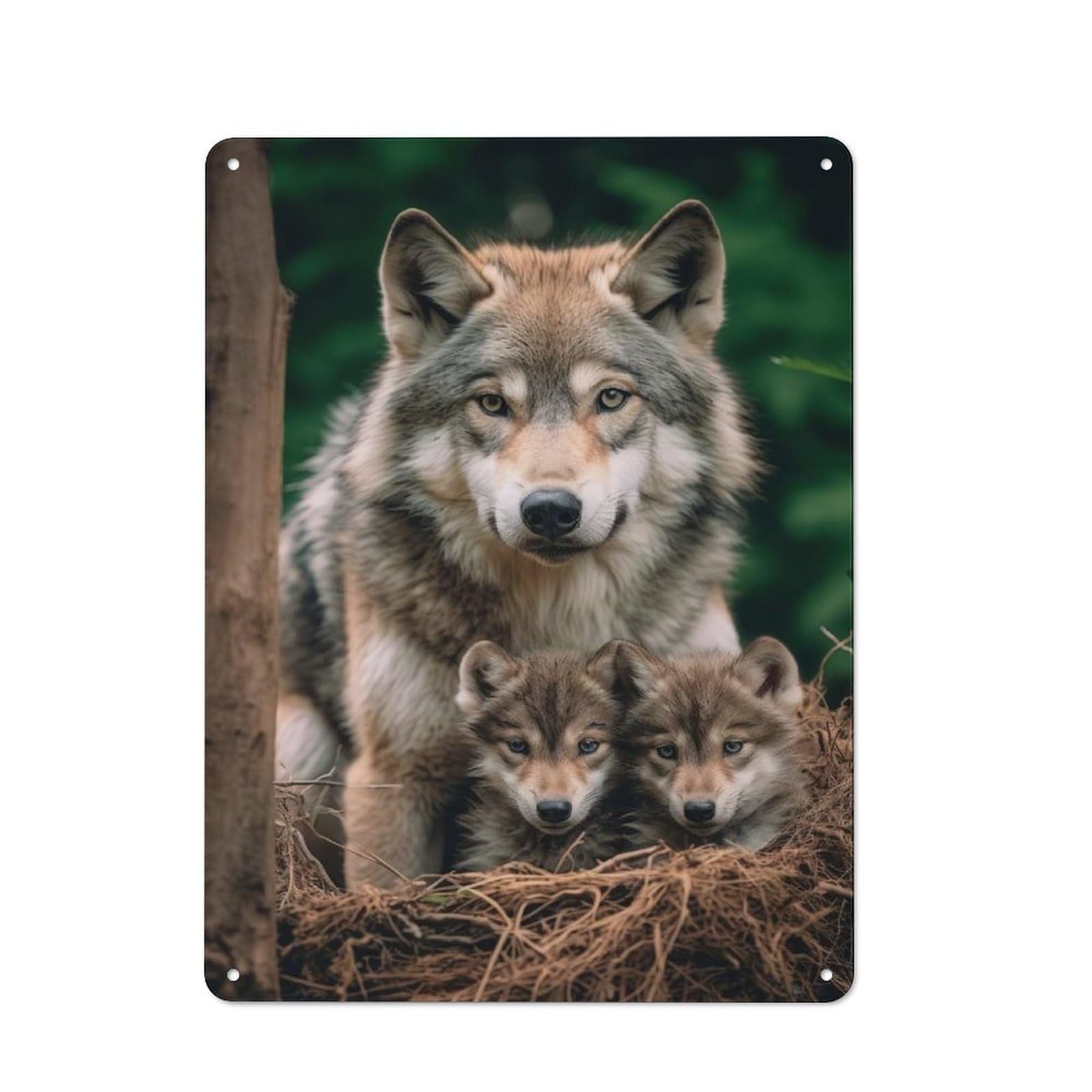 Junmoney Style-10 Vintage Wolf With Pups Vintage Metal Sign 40X30cm, Restaurant Wall Art For Takeaway, Bar, Kitchen Or Counter Area