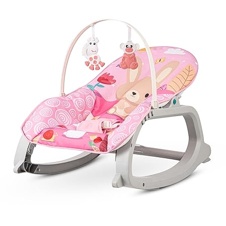 Baybee Daisy Baby Bouncer and Rocker Chair with Soothing Vibrations, Multi-Position Recline, 3 Point Safety Belt & Removable Baby Toys, Portable Baby Rocker Bouncer for 0 to 2 Years Boys Girls (Pink)