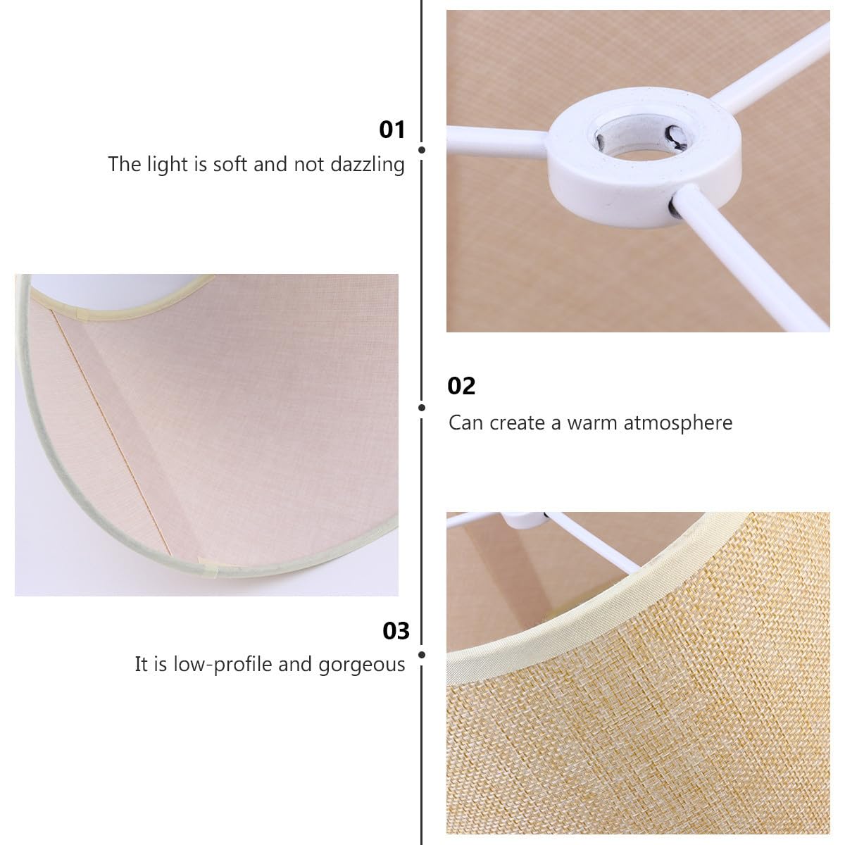 POPETPOP Pantalla de Lámpara E27 de Lino Beige para Mesa, Luz Suave y Hecha a Mano, Accesorio Natural y Cómodo para Escritorio o Mesita de Noche